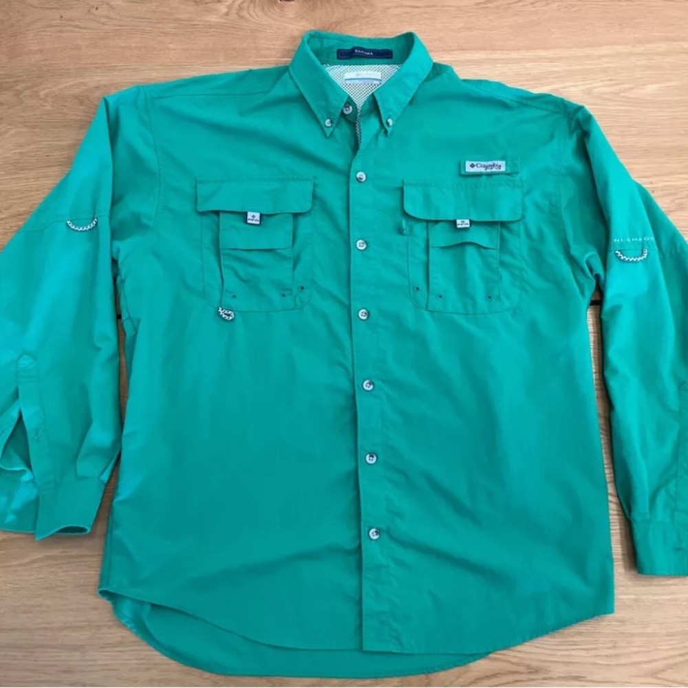 Columbia Men's Green Button-Up Bahama II Shirt size Men Medium